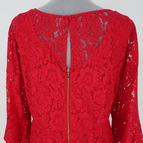 Lane Bryant Dress Plus Size 22W Red Lace Lined Zipper Bell Sleeve Party Cocktail - Picture 9 of 14